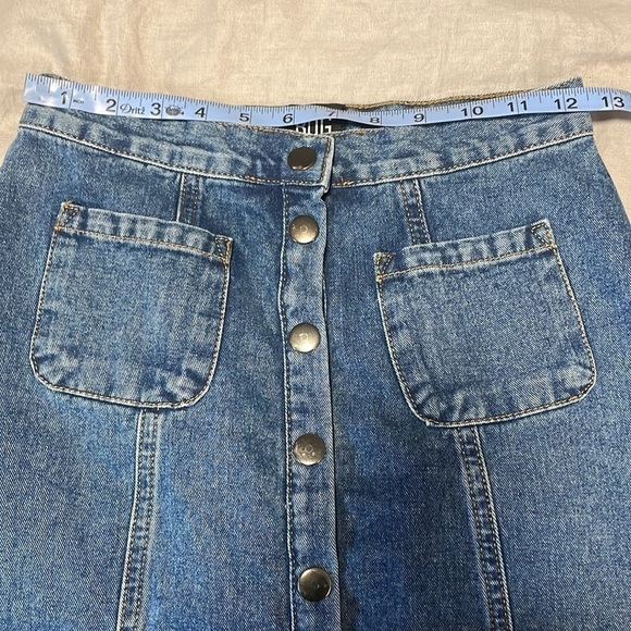 BDG Button Front Mini Denim Skirt Small Dark Blue Swing A-Line Pockets - Picture 10 of 11